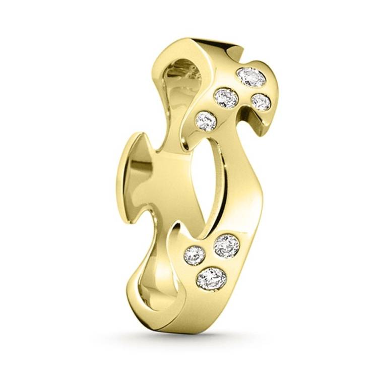 Georg Jensen Fusion 18ct Yellow Gold 0.16ct Diamond Studded Centre Ring D - 49