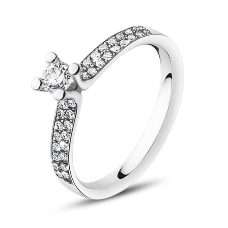 Georg Jensen Magic 18ct White Gold Diamond Pave Set Solitaire Ring - 56