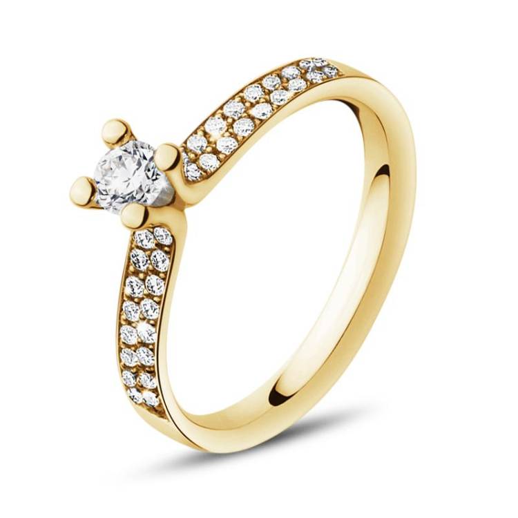 Georg Jensen Magic 18ct Yellow Gold Diamond Pave Set Solitaire Ring - 50