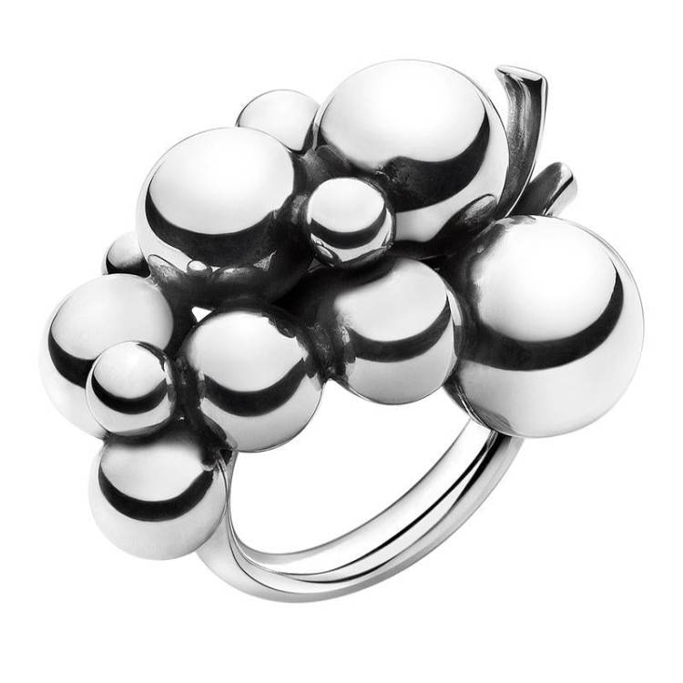 Georg Jensen Moonlight Grapes Sterling Silver Medium Dress Ring - 59