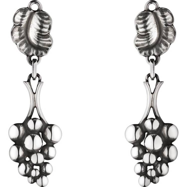Georg Jensen Moonlight Grapes Sterling Silver Long Clip On Earrings