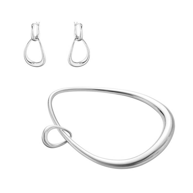 Georg Jensen Offspring Sterling Silver Bangle with Charm and Earring Set