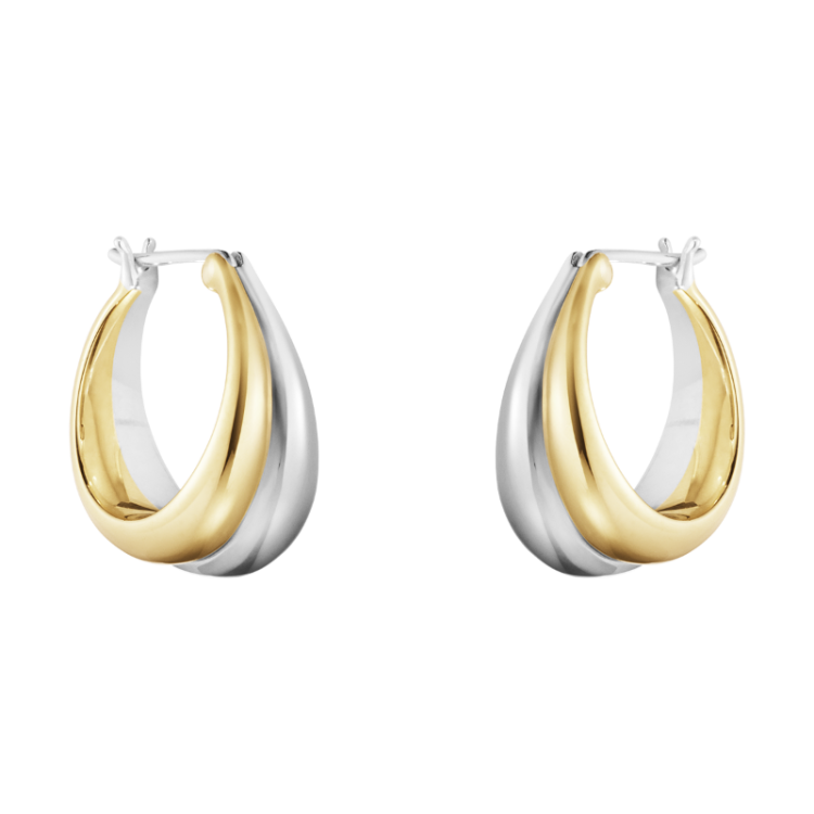 Georg Jensen Curve Sterling Silver 18ct Yellow Gold Hoop Earrings