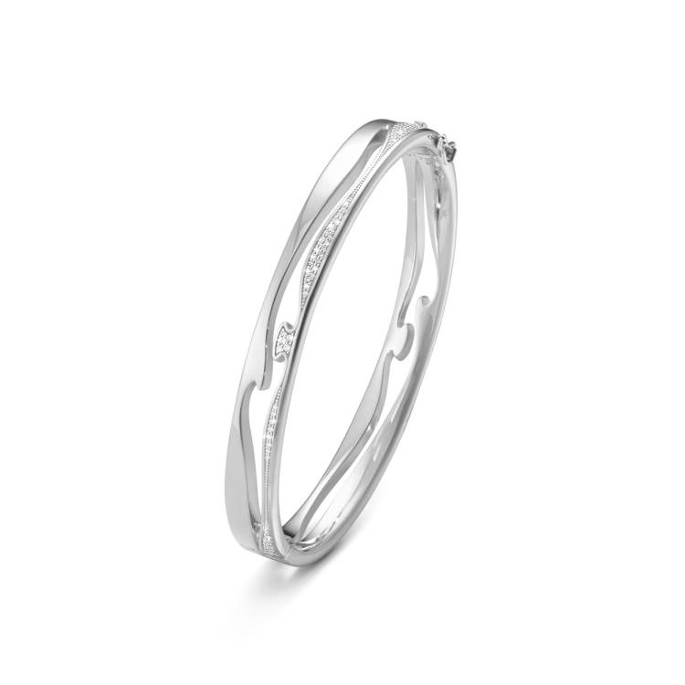 Georg Jensen Fusion 18ct White Gold 0.73ct Diamond Bangle - L