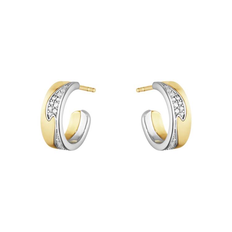 Georg Jensen Fusion 18ct Yellow White Gold 0.18ct Diamond Hoop Earrings - Gold
