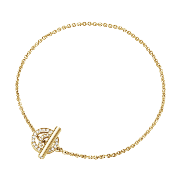 Georg Jensen Halo 18ct Yellow Gold 0.18ct Diamond T-Bar Bracelet - M/L
