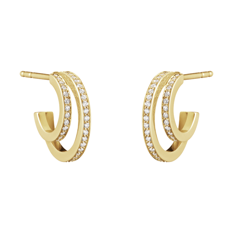 Georg Jensen Halo 18ct Yellow Gold 0.32ct Diamond Hoop Earrings
