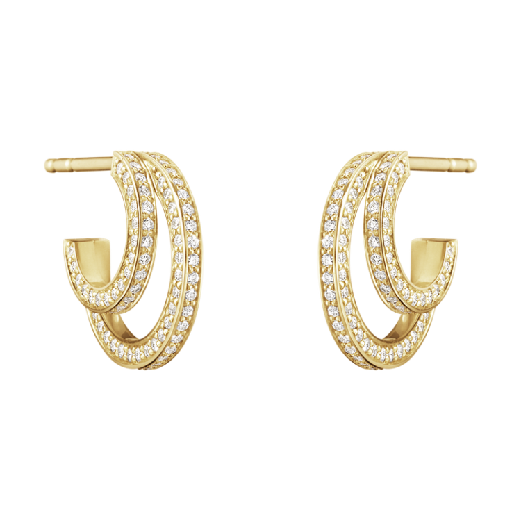 Georg Jensen Halo 18ct Yellow Gold 0.56ct Diamond Double Hoop Earrings