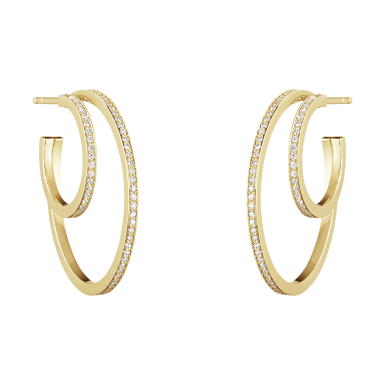 Georg Jensen Halo 18ct Yellow Gold 0.64ct Diamond Large Hoop Earrings
