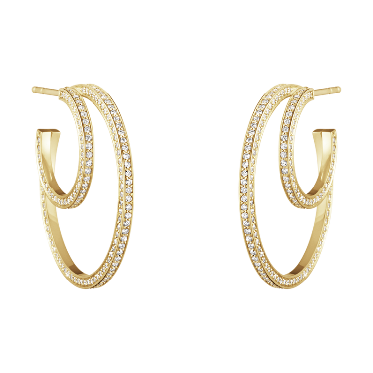 Georg Jensen Halo 18ct Yellow Gold 1.22ct Diamond Large Hoop Earrings