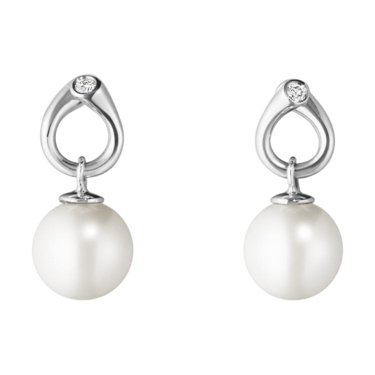 Georg Jensen Magic 18ct White Gold Diamond Pearl Earrings - TITLE White Gold