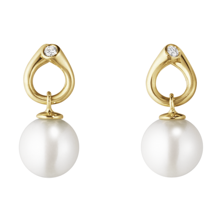 Georg Jensen Magic 18ct Yellow Gold Diamond Pearl Earrings - TITLE Yellow Gold