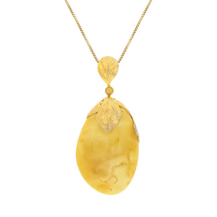 Gold Plated Sterling Silver Amber Leaf Necklace D - Silver