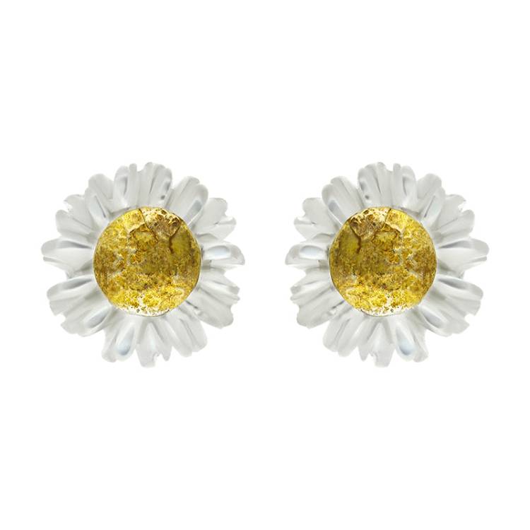 Gold Plated Sterling Silver White Mother Of Pearl Tuberose 6mm Daisy Earrings - Gold