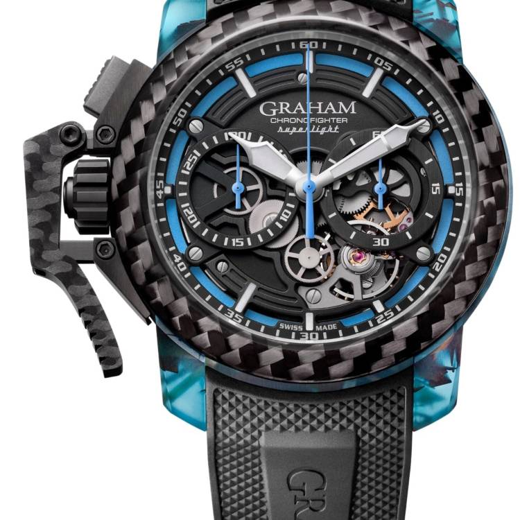 Graham Watch Chronofighter Superlight Carbon Strip Skeleton Blue - Black