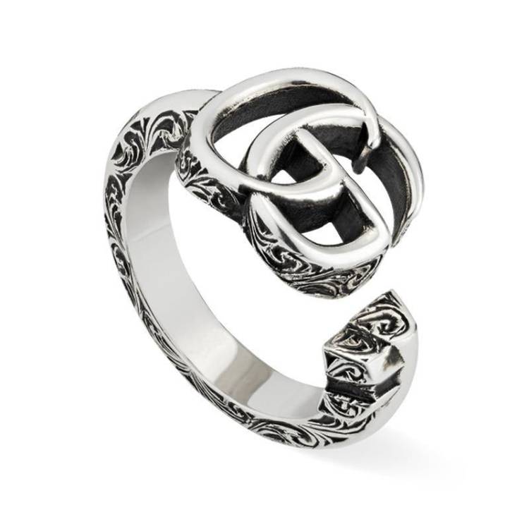 Gucci Double G Detail Aged Sterling Silver Ring D - Q.5