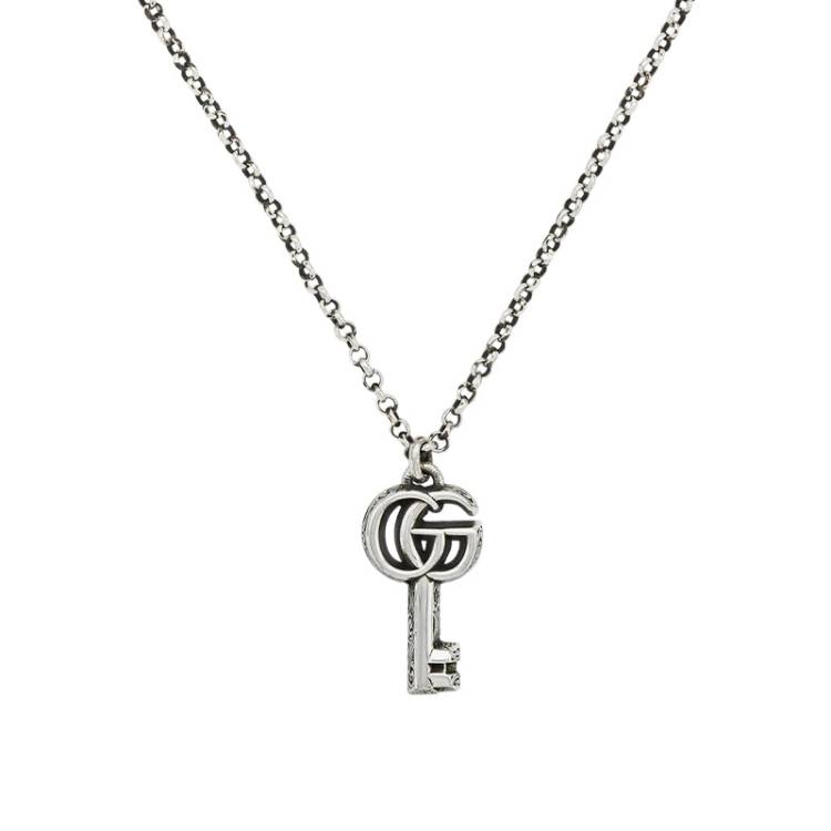 Gucci Double G With Key Aged Sterling Silver Necklace
