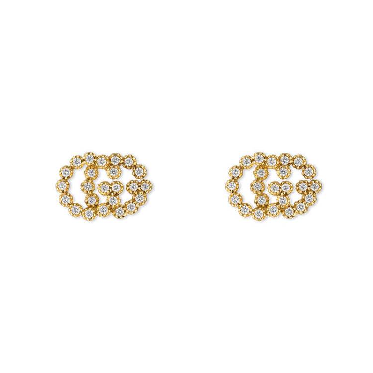 Gucci GG Running 18ct Yellow Gold Diamond Stud Earrings D