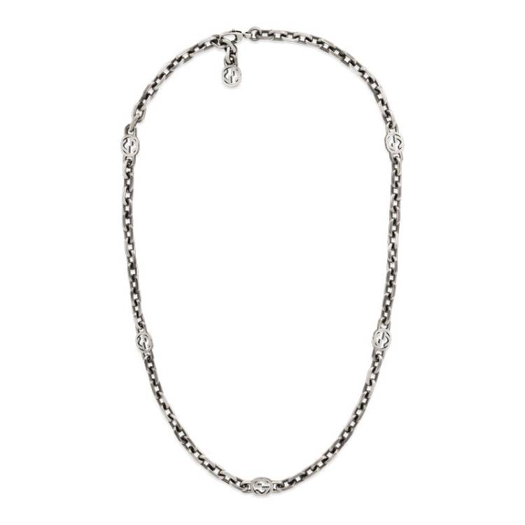 Gucci Interlocking Motif Aged Sterling Silver Necklace