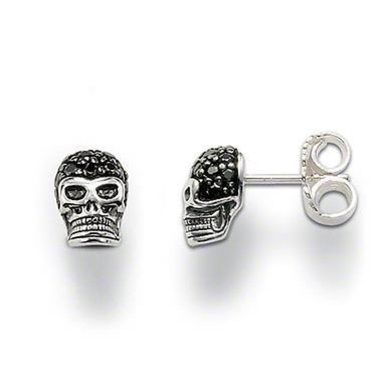 Thomas Sabo Rebel At Heart Sterling Silver Black Stone Skull Earrings