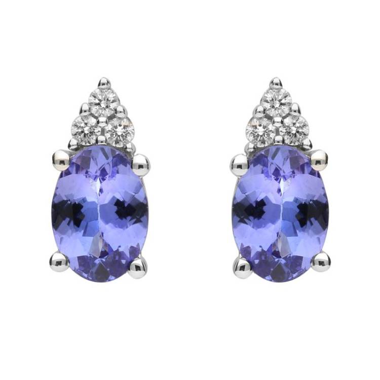 18ct White Gold Tanzanite and Diamond Drop Stud Earrings