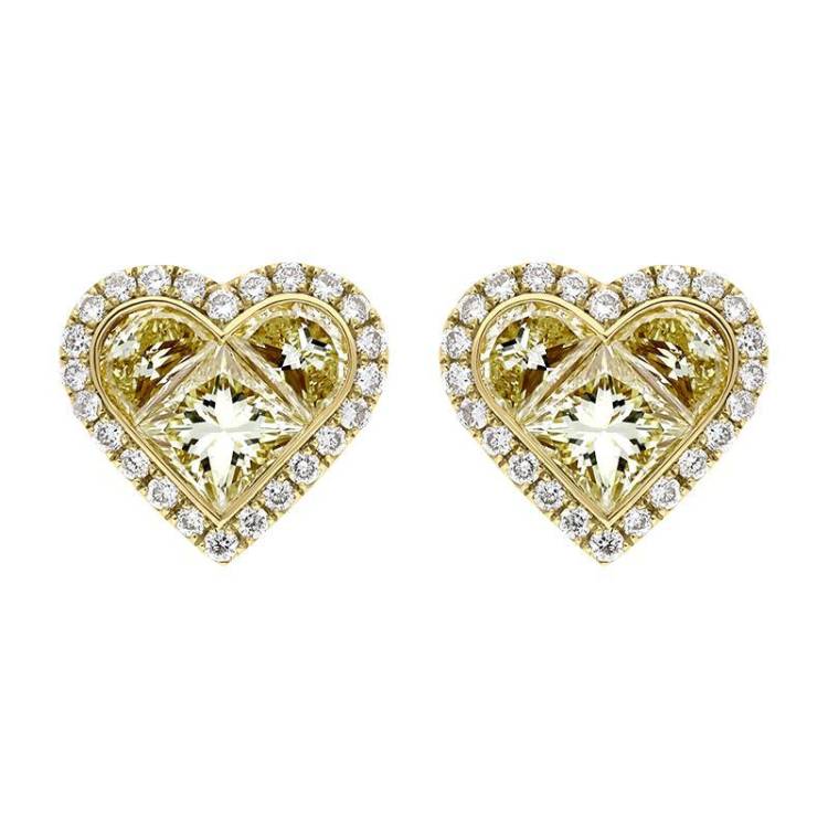 Hans D. Krieger 18ct Yellow Gold 1.19ct Diamond Heart Stud Earrings