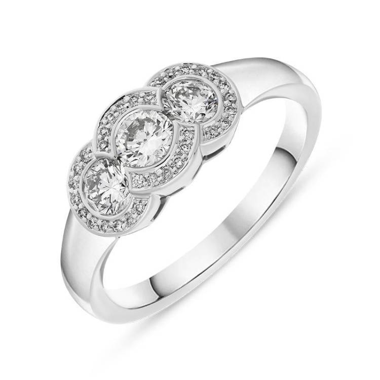Hans D Krieger 18ct White Gold 0.69ct Diamond Round Trilogy Ring - M