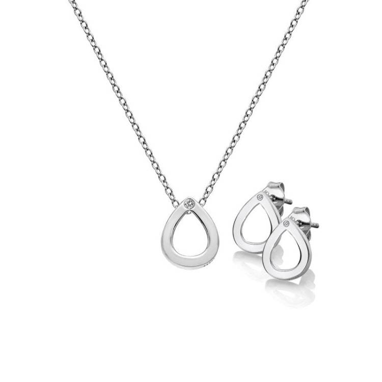Hot Diamonds Amulets Sterling Silver Diamond Teardrop Necklace Earrings Set - Silver