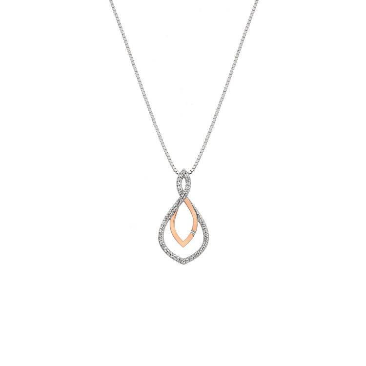 Hot Diamonds Harmony White Topaz Sterling Silver Rose Gold Necklace D - Silver