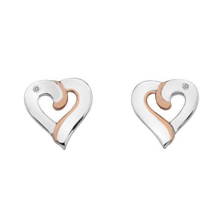 Hot Diamonds Together Sterling Silver Rose Gold Diamond Earrings - Silver