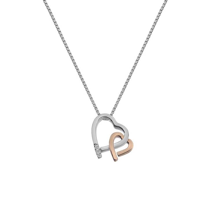 Hot Diamonds Warm Heart Sterling Silver Rose Gold Plated Necklace - Silver
