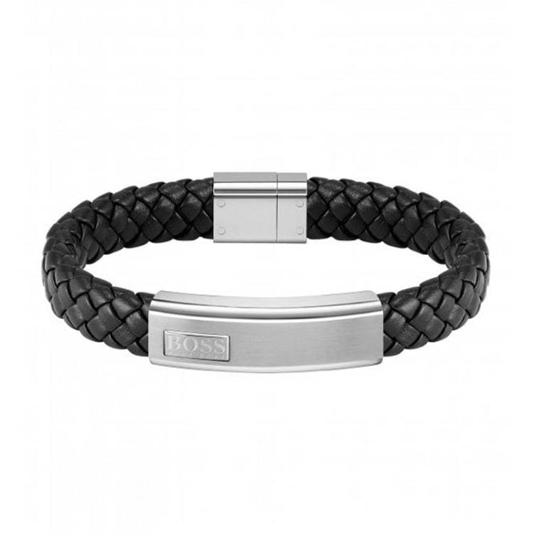 Boss Jewellery Black Leather Magnetic Clasp Lander Bracelet - Silver