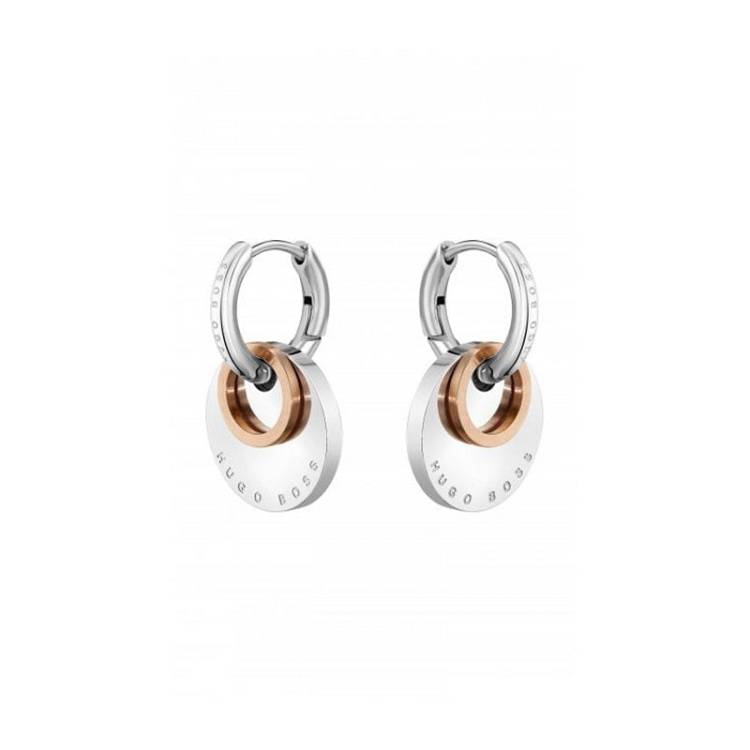 Boss Jewellery Two Tone Medallion Charm Hoop Earrings - Silver