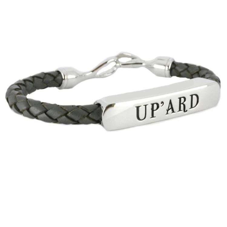 Shrovetide Sterling Silver Leather Up'ard Grey Bracelet D - Silver