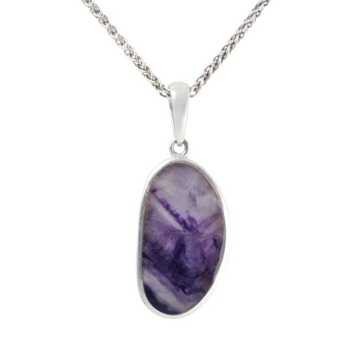 Sterling Silver Blue John Curved Oval Necklace - Silver