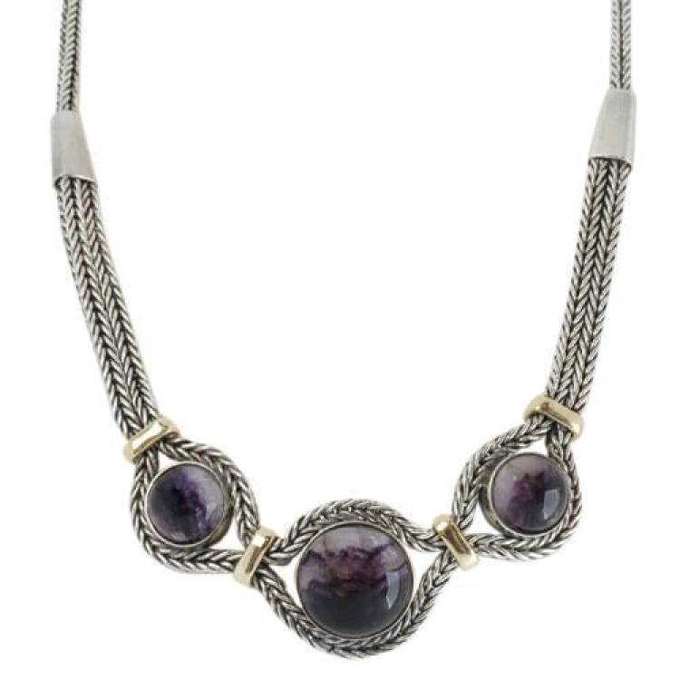 Sterling Silver Blue John Three Stone Foxtail Necklace