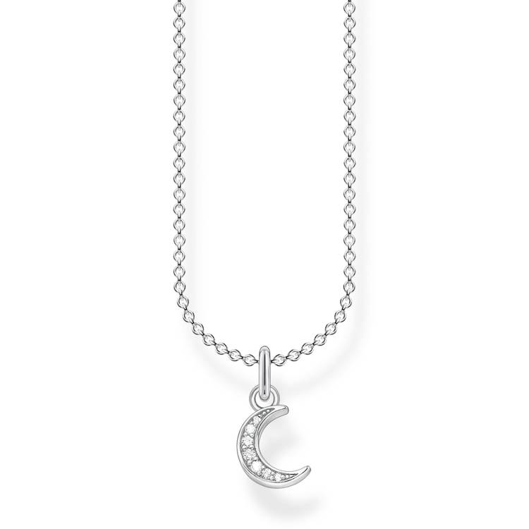 Thomas Sabo Charm Club Sterling Silver Pave Moon Necklace - Silver