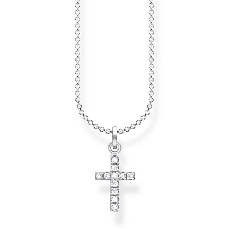 Thomas Sabo Charm Club Sterling Silver Star White Zirconia Pave Cross Necklace - Silver