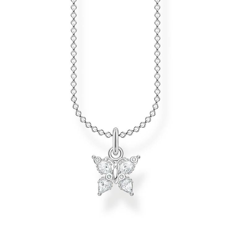 Thomas Sabo Charm Club Sterling Silver White Zirconia Butterfly Necklace - Silver