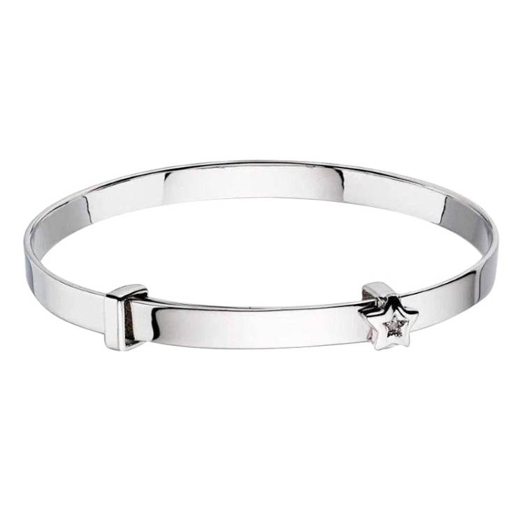 Little Star Inez Sterling Silver Diamond Baby Bangle - Silver