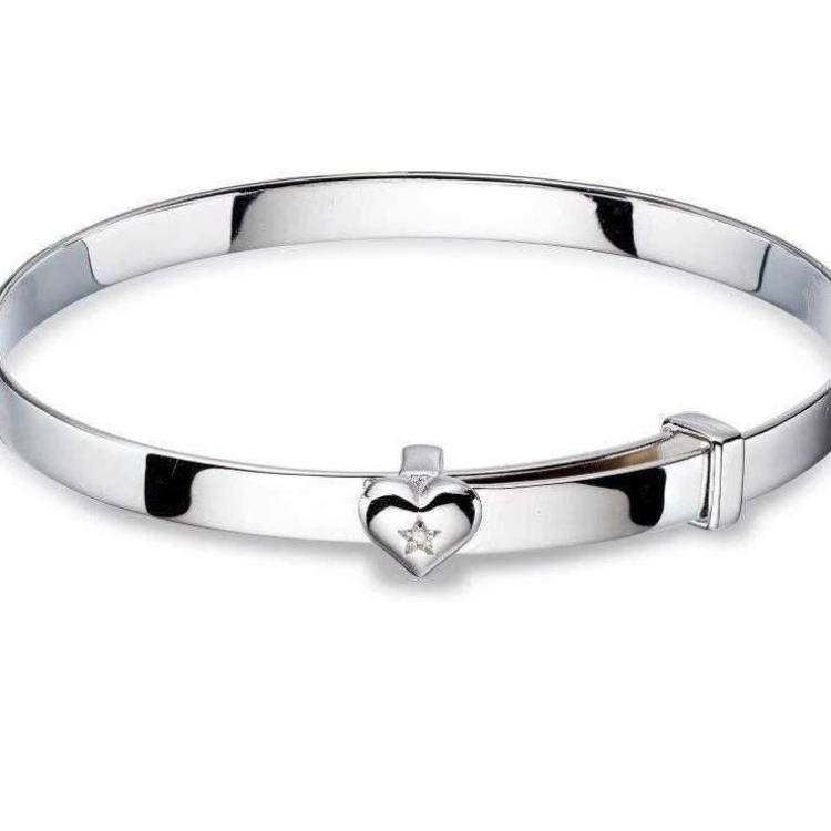 Little Star Gisele Sterling Silver Diamond Baby Bangle - Silver