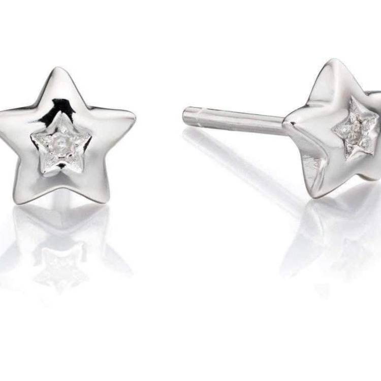 Little Star Noor Sterling Silver Diamond Earrings - Silver