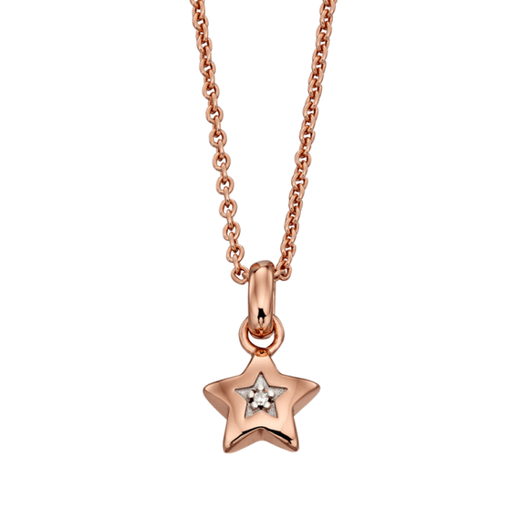 Little Star Rei Rose Gold Plated Sterling Silver Diamond Star Necklace - Silver