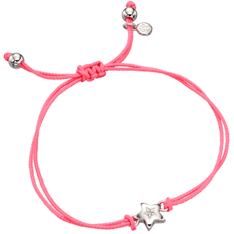 Little Star Sterling Silver Diamond Star Pink Cord Cara Bracelet D - Silver