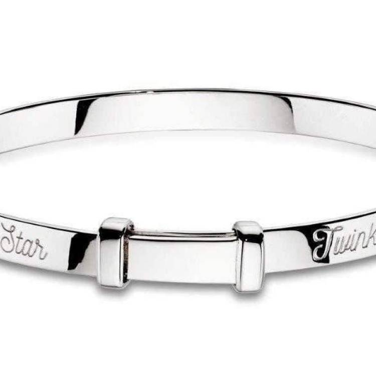 Little Star Twinkle Sterling Silver Diamond Baby Bangle - Silver