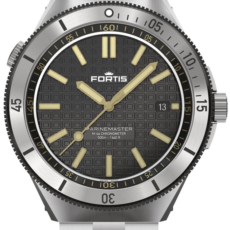 Fortis Watch Marinemaster M 44 Black Resin Bracelet - Black