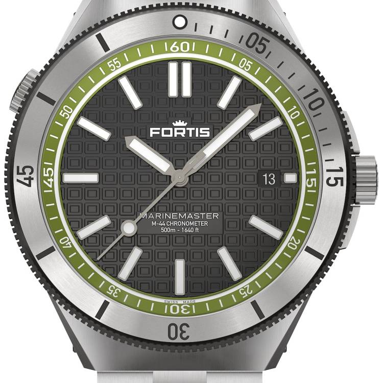 Fortis Watch Marinemaster M 44 Woodpecker Green Bracelet - Black