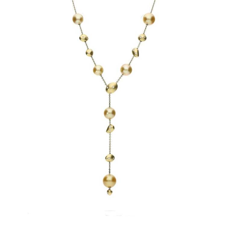 Mikimoto 18ct Yellow Gold Diamond Golden South Sea Pearl Necklace D