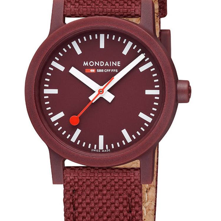 Mondaine Watch Essence Dark Cherry Textile - White