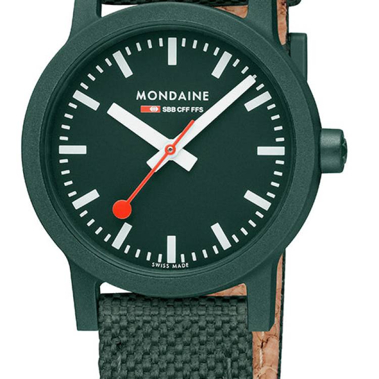 Mondaine Watch Essence Park Green Textile - White